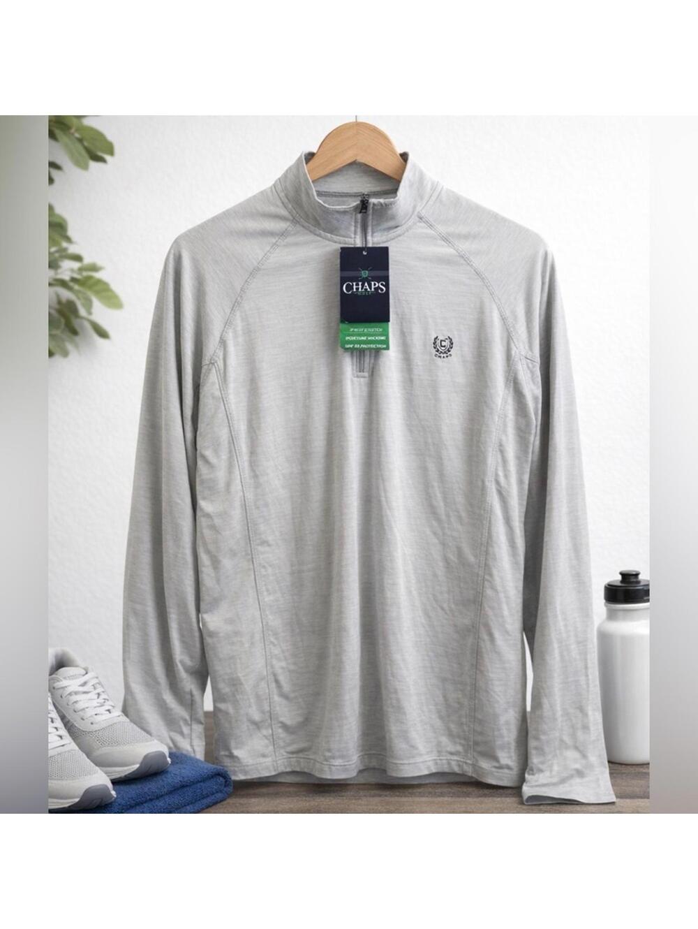 Chaps Golf Light Gray Quarter-Zip Performance Pullover sz med